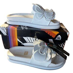 Farm Rio Monstera Anatomic Slide Sandals Ivory Size 12 New In Box